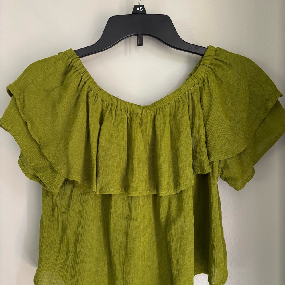 Olive Green Gauze Ruffle Women's Top